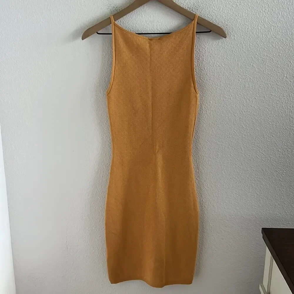 NWT Abercrombie & Fitch Golden Mustard High Neck Stretchy Dress XS - Picture 2 of 6